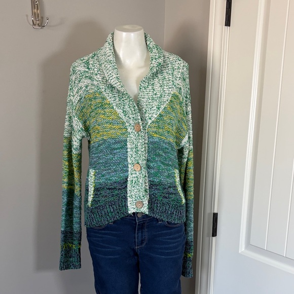 Anthropologie Pilcro Sunset Embroidered Cardigan Green Yellow Rare Sun Sz XS - Picture 5 of 15